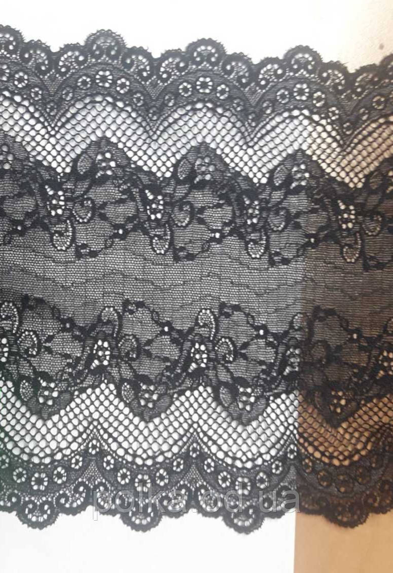 Стрейчеве мереживо "ліонда", ширина 21 см, колір чорний (Італія)