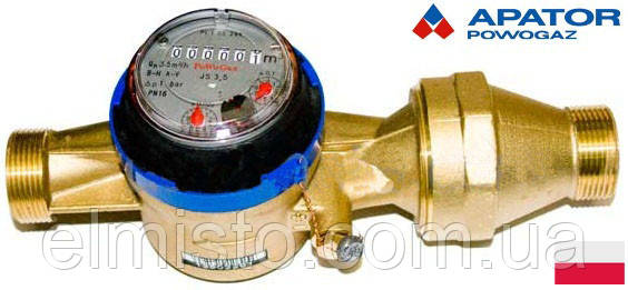 Водомери Apator Powogaz JS-6,3 ХВ (ДУ-25) на холодну воду крильчасті сухоходи для будинків із КМЧ, фото 1