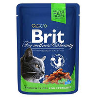 Brit Premium Cat (пауч) Кусочки в соусе с КУРИЦЕЙ для стерилизованных кошек / 100 гр