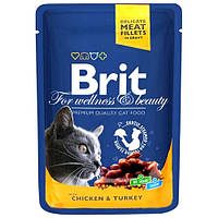 Brit Premium Cat (пауч) Кусочки в соусе с КУРИЦЕЙ и ИНДЕЙКОЙ для кошек / 100 гр