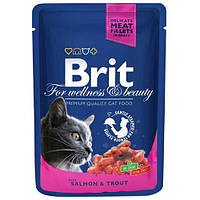 Brit Premium Cat (пауч) Кусочки в соусе с ЛОСОСЕМ и ФОРЕЛЬЮ для кошек / 100 гр