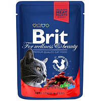 Brit Premium Cat (пауч) Кусочки в соусе с ГОВЯДИНОЙ и ГОРОШКОМ для кошек / 100 гр