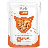 Brit Care Cat (пауч) Шматочки в соусі з КУРКОЮ і СИРОМ для кішок / 80 гр