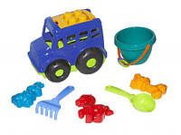 Игрушечный автобус Colorplast Бусик №3 с песочным набором 28 см синий 0107