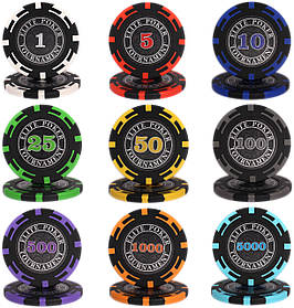 Пробний набір по одній фішці для покеру "Elite Poker Tournament"