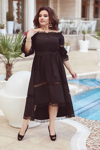 Черное платье в бельевом стиле с кружевом