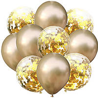 Набор шаров " Золотой хром с золотом " 10 шт, для оформления праздника