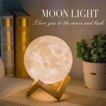Настільний 3D світильник-нічник Місяць (GIPS), Лампа 3D Moon Lamp, Настільний світильник місяць на сенсорному/