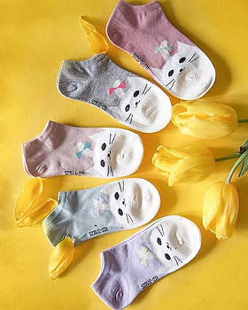 Женские короткие носки с котиком