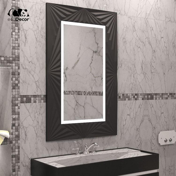 Прямокутне настінне дзеркало з підсвіткою у ванну кімнату чорне Adelaide P2