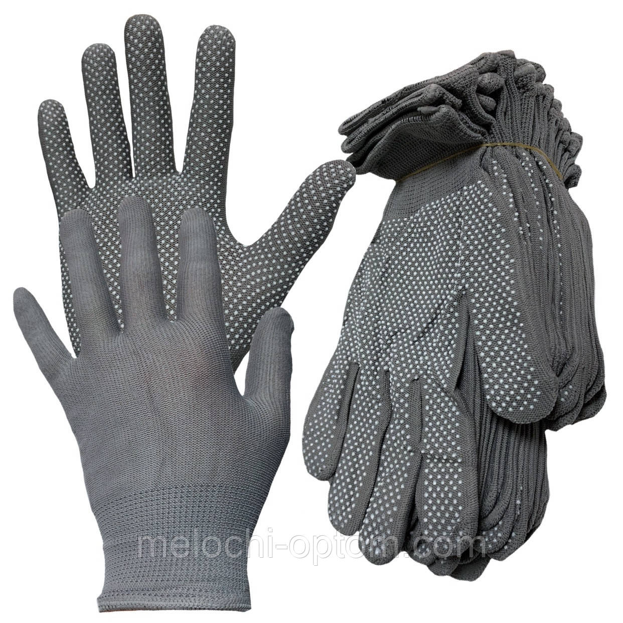 Рукавички робочі НЕЙЛОН з мікроточкою, сірі 12пар/уп