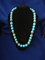 Намисто з бірюзи прес.зеленого та блакитного кольору 10 мм із металевими вставками довжина виробу 45 см