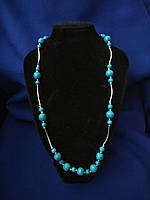 Намисто з бірюзи прес.з металевими вставками 45 см енергетичні камені, застібка-карабін