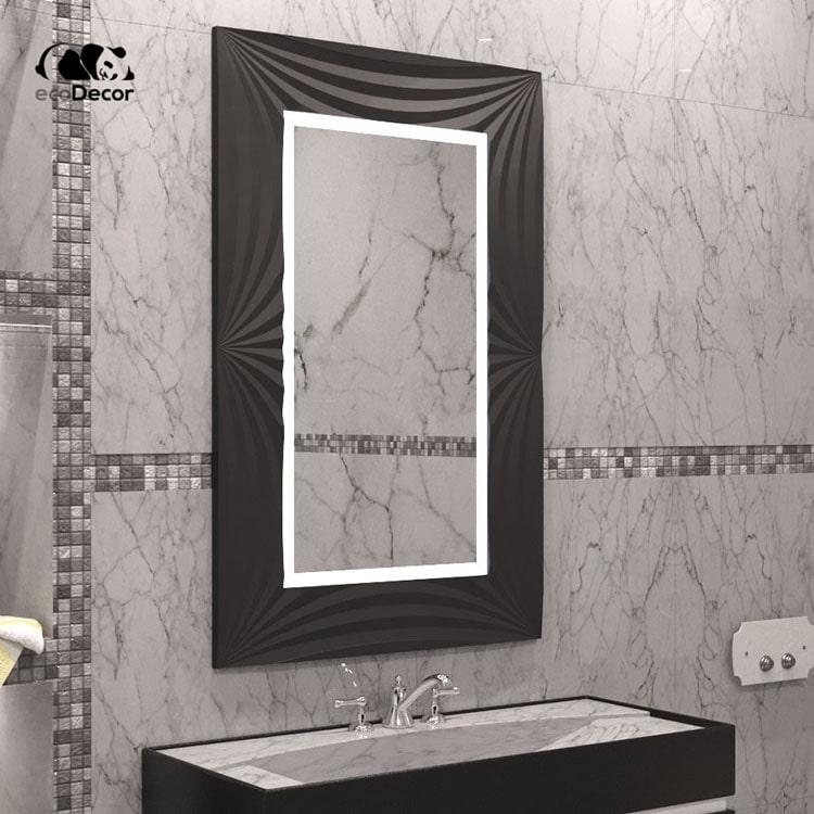 Вологостійке настінне прямокутне дзеркало у ванну з led-підсвіткою в чорній рамі Amaro P2