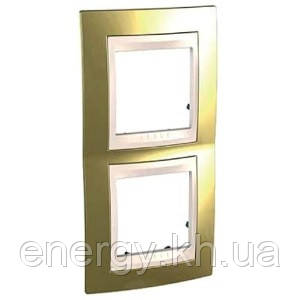 Рамка 2 пост. вертикальна Unica Top золото, слонова кістка MGU66.004V.504