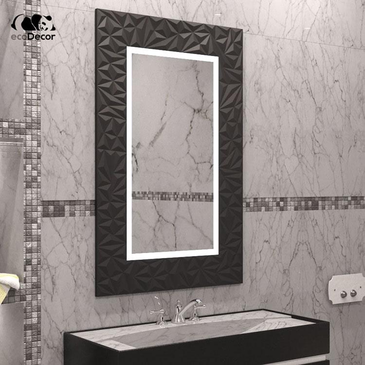 Сучасне прямокутне настінне дзеркало у ванну з led-підсвіткою у чорній рамі Verona P2