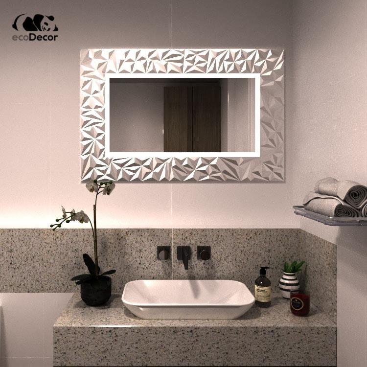 Настінне прямокутне дзеркало з підсвіткою у ванну срібне у рама Verona P2