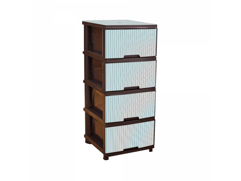 Комод с декором на 4 ящика (т.корич., Полоски голуб.)
