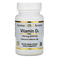 Вітамін D3, 5000 МО 90 капс California Gold Nutrition USA