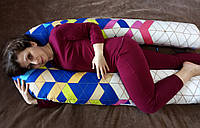 Цветная U образная подушка для беременных с наволочкой, длина 150см. "Цветные ромбики"