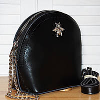 Чорна жіноча шкіряна сумка, з ручкою, через плече