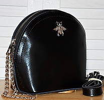 Красива чорна шкіряна жіноча сумка, стильна, класична сумочка, з плечовим ременем