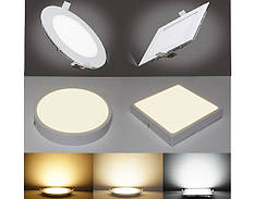 СВЕТОДИОДНІ ПАНЕЛІ 3-24 Вт (круг/квадрат, врізний/накладний)