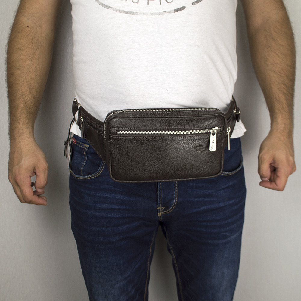 Поясна Сумка шкіряна бананка Tom Stone 121 BR коричнева