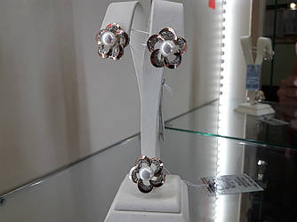 Срібний позолочений набір сережки та кільце з перлами