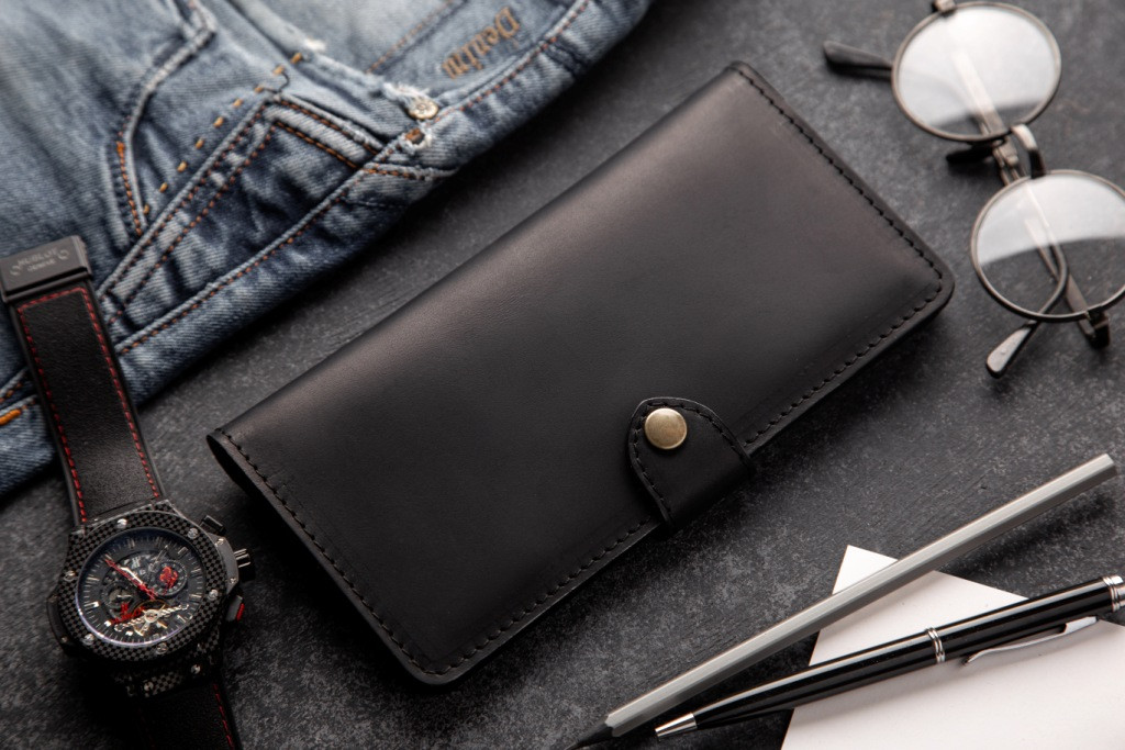 Портмоне клатч чоловічий натуральна шкіра LONG WALLET MenStuff BLACK чорний гаманець