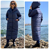 Пальто - кокон зима в стиле одеяло M500 тёмно синий / тёмно синего цвета