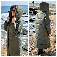 Куртка кокон длинная зима в стиле одеяло M500 хаки / оливковый темно зеленый цвет