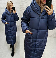 Куртка кокон длинная зима 2020 в стиле одеяло M500 синяя / синего цвета / цвет тёмно синий