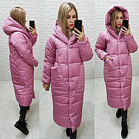Пальто - кокон зимнее в стиле одеяло M500 розовая пудра / румяна / нежный розовый