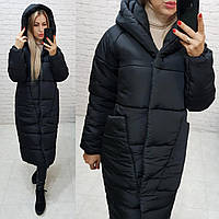Куртка кокон длинная зимняя в стиле одеяло M500 черная / черного цвета / черный