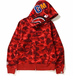 Худі Bape A Bathing Ape Shark Red Camo Unisex Full Zip Unisex Hoodie