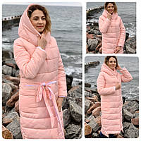 Пальто - одеяло зима на молнии и на кнопках матовое арт. M032 розовая пудра / пудровый розовый Барби
