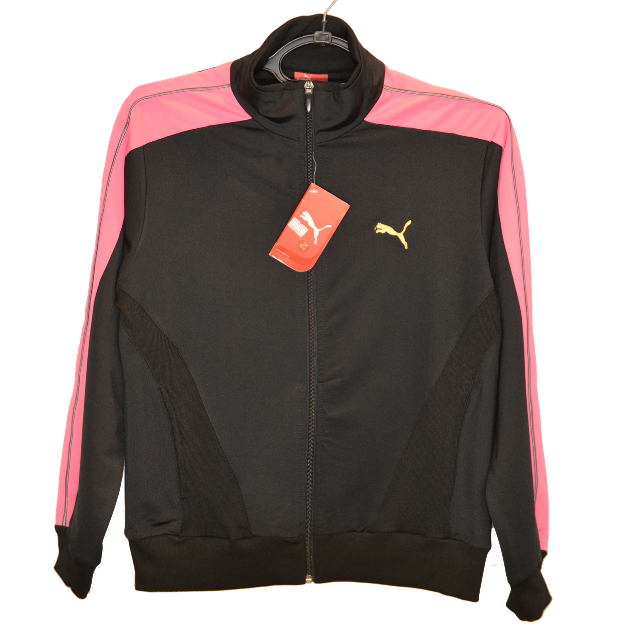 Женская черная спортивная кофта с розовыми вставками на молнии Puma ...