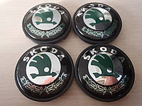 Колпачки заглушки в диски Skoda/Шкода 1JO 601 171 56/51/7 мм. Зеленые/Черные/Хром