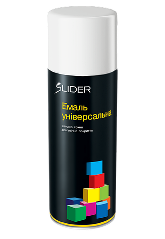 Аерозольна універсальна фарба SLIDER 400мл 9010 Біла глянцева, фото 1