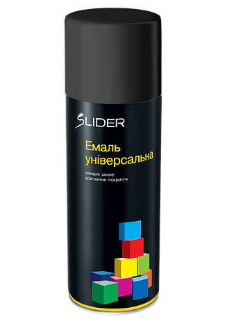 Аерозольна універсальна фарба SLIDER 400мл 9005 Чорна матова, фото 1