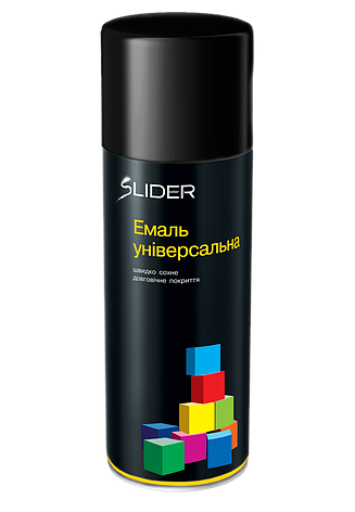 Аерозольна універсальна фарба SLIDER 400мл 9005 Чорна глянсова, фото 1