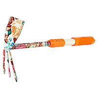 Мотыга комбинированная плоская+3х зубая 44см с резиновой ручкой оранжевая FLORA