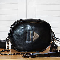 Чорна жіноча шкіряна сумка на пояс і через плече, поясна стильна сумочка