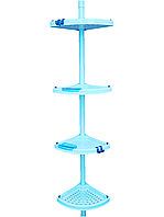 Полка угловая для ванной телескопической пластиковой труба PrimaNova, Турция голубая