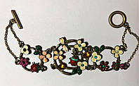 1, Винтажный браслет с цветочками и листиками в разноцветной эмали