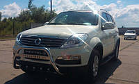 Кенгурник з лого (захист переднього бампера) Ssang Yong Rexton W 2012+