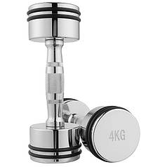 Фітнес гантель хромована 4кг з гумовими кільцями на млинцях 1 шт