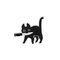 Пин черный Кот с ножом кошка черная значок брошь