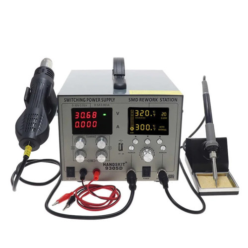 9305D Паяльна станція 4в1, паяльник + фен + лабораторний блок + USB 4 дисплея, HandsKit 9305D